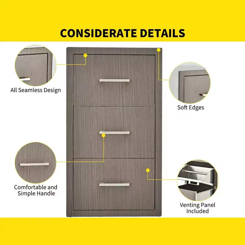 Cassetto triplo in acciaio inox con porta rotolo di carta