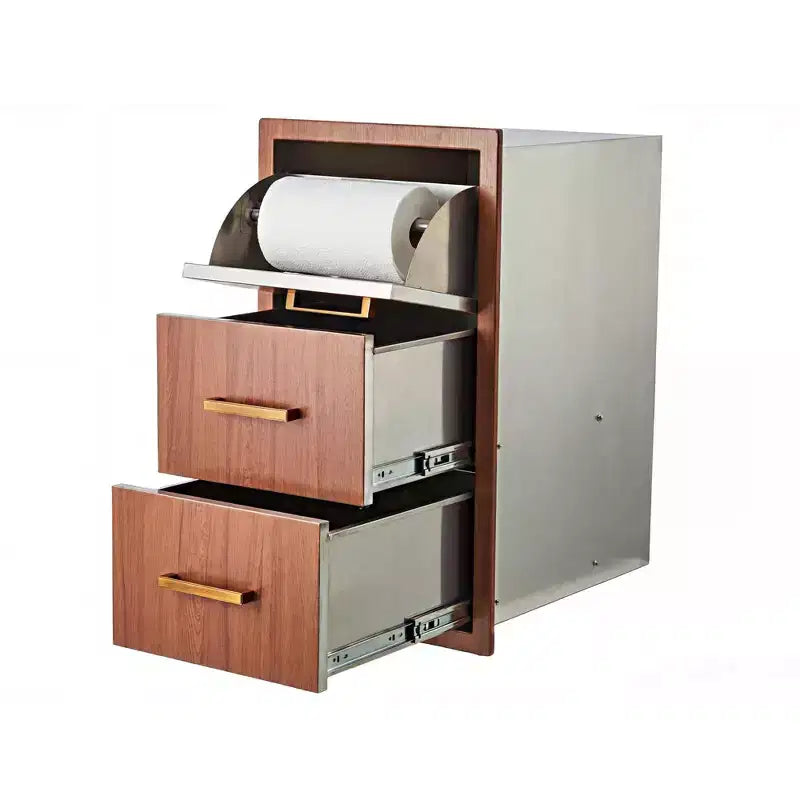 Cassetto triplo in acciaio inox con porta rotolo di carta