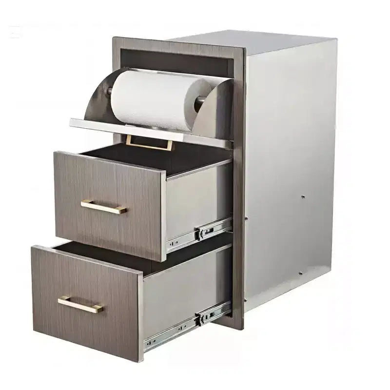 Cassetto triplo in acciaio inox con porta rotolo di carta