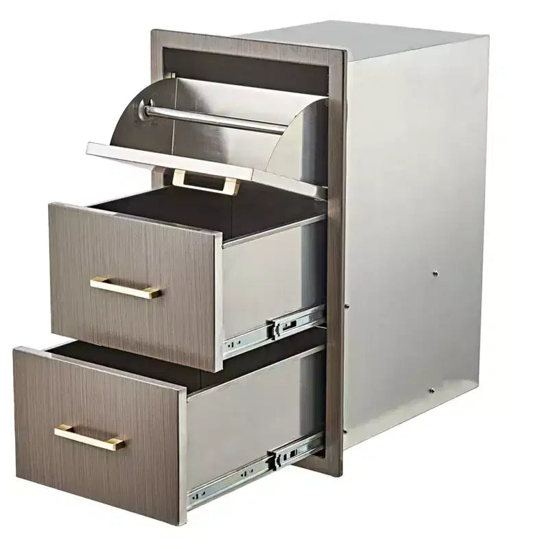 Cassetto triplo in acciaio inox con porta rotolo di carta