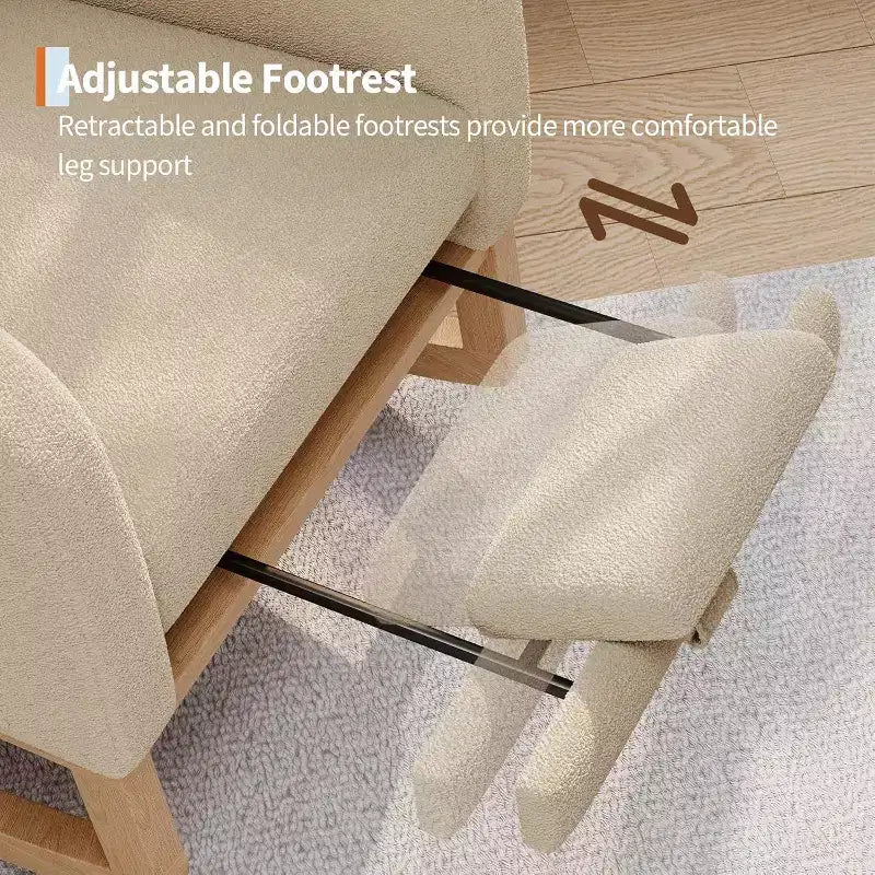 Sedia a dondolo imbottita con schienale alto e gambe in legno