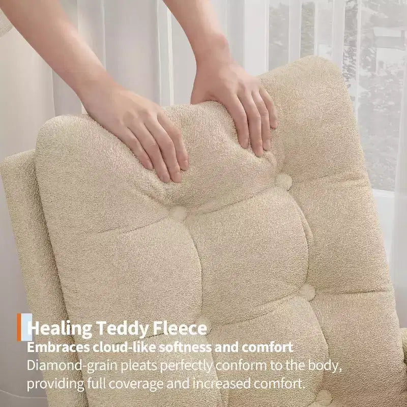 Sedia a dondolo imbottita con schienale alto e gambe in legno