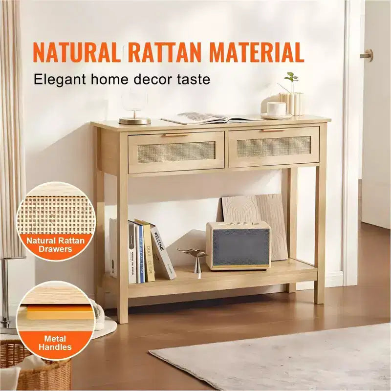Consolle in rattan con 2 cassetti e ante scorrevoli
