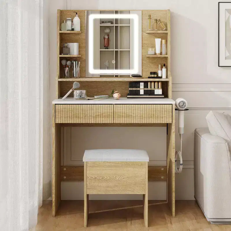 Toeletta con Specchio Illuminato e Cassetti Contenitori
