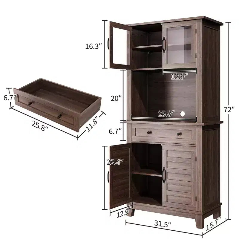 Dispensa da cucina alta 183 cm con ante in vetro, cassetti e ripiani regolabili