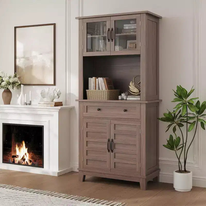 Dispensa da cucina alta 183 cm con ante in vetro, cassetti e ripiani regolabili