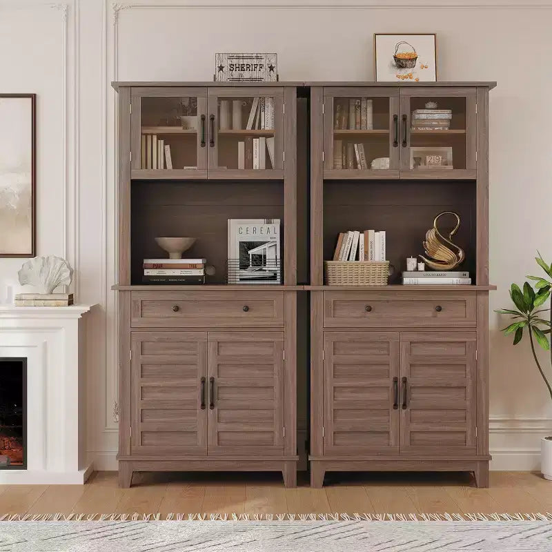 Dispensa da cucina alta 183 cm con ante in vetro, cassetti e ripiani regolabili