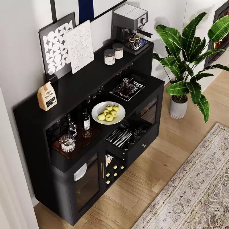 Mobile Bar a 2 Ripiani con Ante in Vetro e Cassetti Contenitori