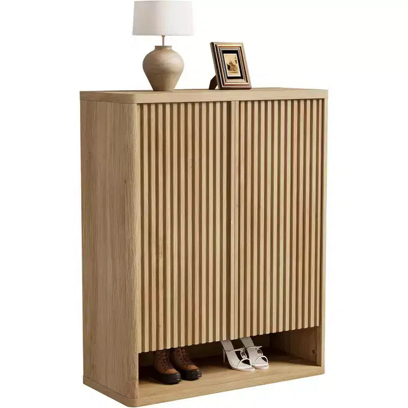 Scarpiera in legno con cassetto e ripiani regolabili