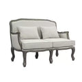 56" Tania Sofas Cream Linen and Brown Finish - Acme Furniture: French Cabriole, Nailhead Trim, No Assembly Required