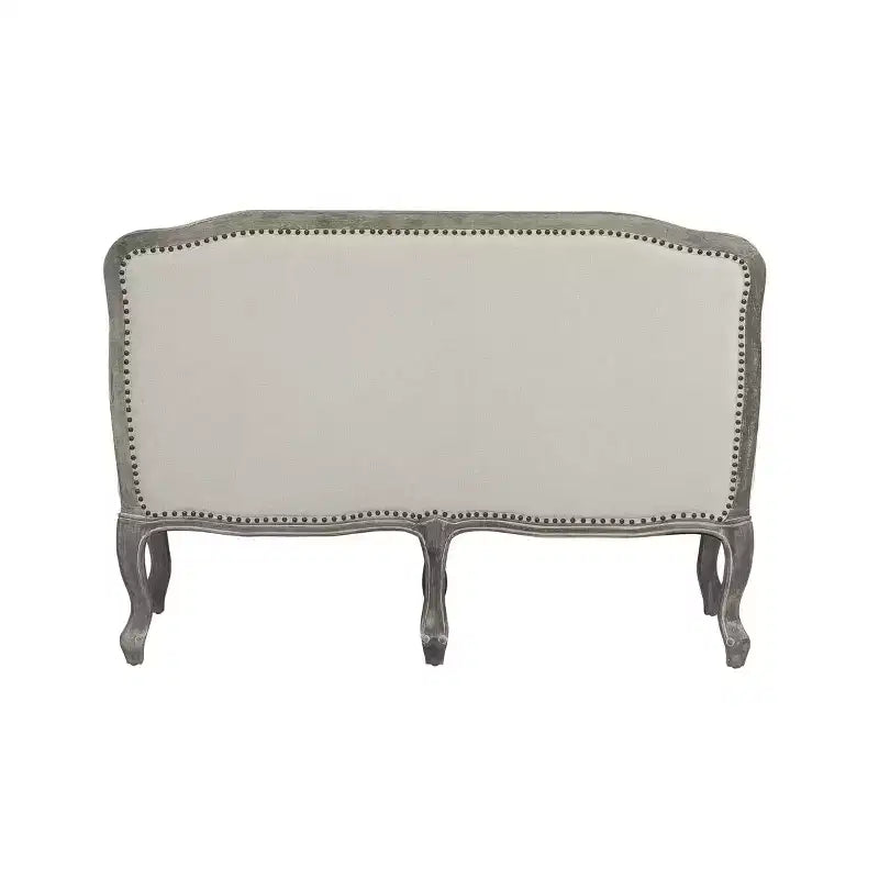 Divanetto in lino color crema da 56" con struttura in legno e borchie decorative