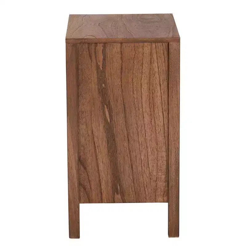 Comodino Bohemien in Legno con Anta in Rattan