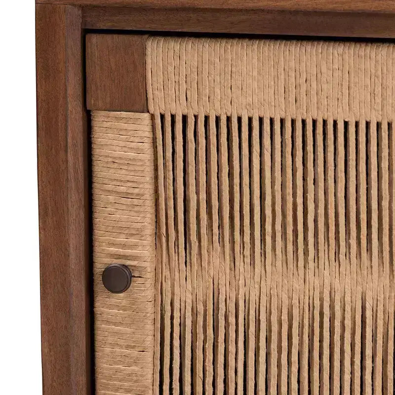 Comodino Bohemien in Legno con Anta in Rattan