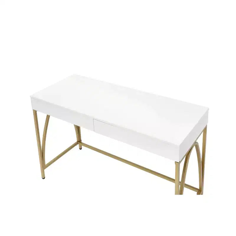 Scrivania da trucco da 50" con cassetti – Bianco lucido e struttura in metallo dorato
