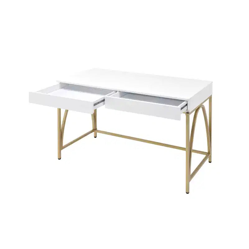Scrivania da trucco da 50" con cassetti – Bianco lucido e struttura in metallo dorato