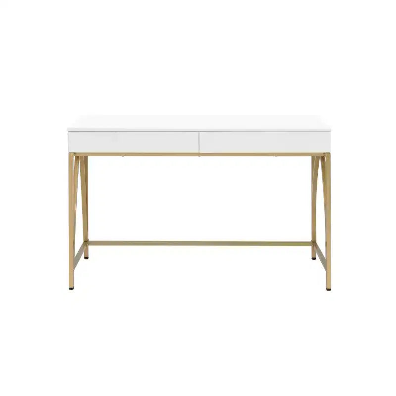 Scrivania da trucco da 50" con cassetti – Bianco lucido e struttura in metallo dorato