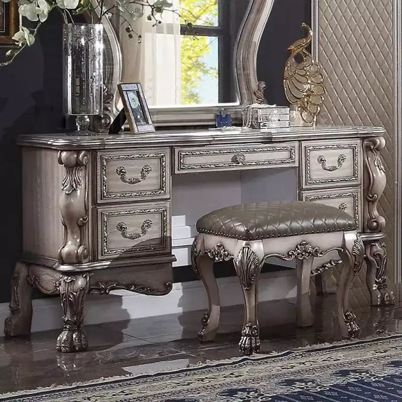 Scrivania da trucco Dresden da 63" con specchio - Bianco Osso Vintage