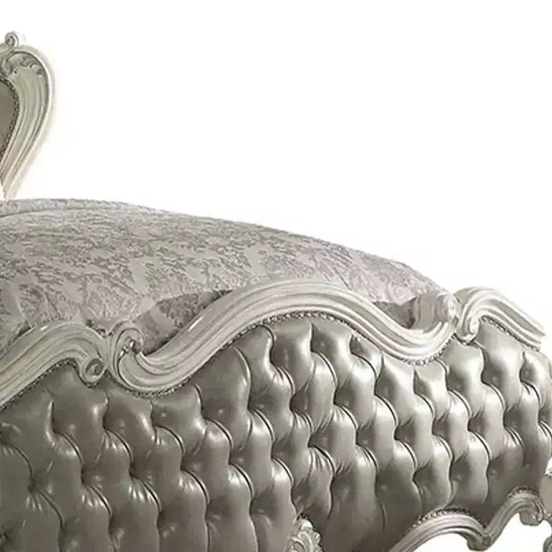Letto a piattaforma Queen da 95" con testiera ad ala – Ecopelle e finitura Bianco Osso