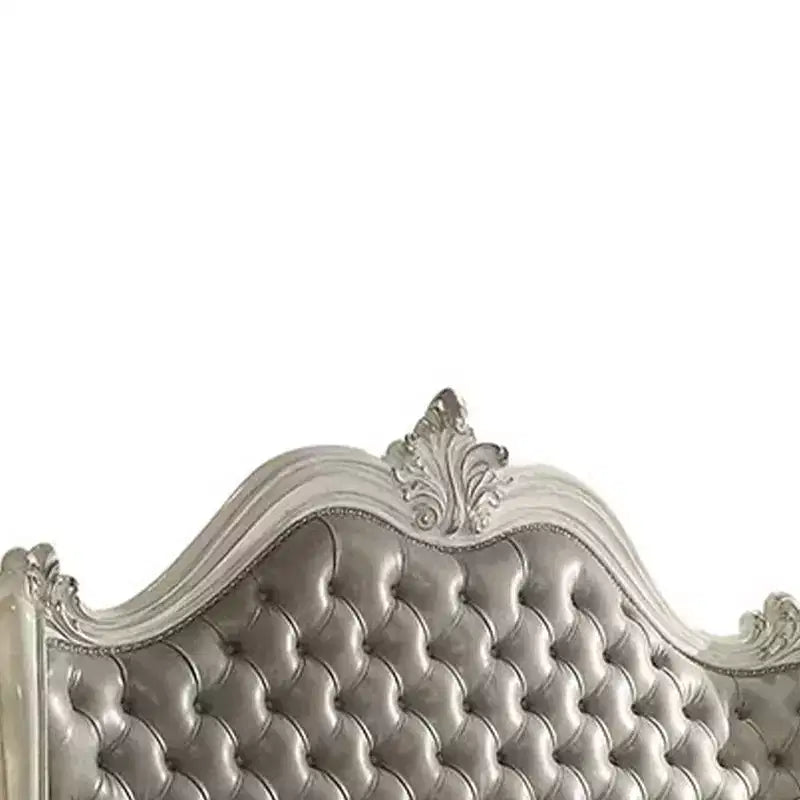 Letto a piattaforma Queen da 95" con testiera ad ala – Ecopelle e finitura Bianco Osso