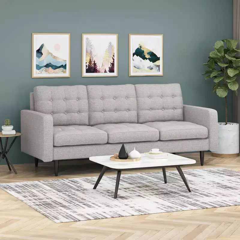 Divano Tufted Contemporaneo, 3 Posti, Rivestimento in Poliestere