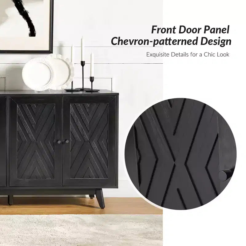 Madia a Chevron Mid-Century da 145 cm con Ripiani Regolabili