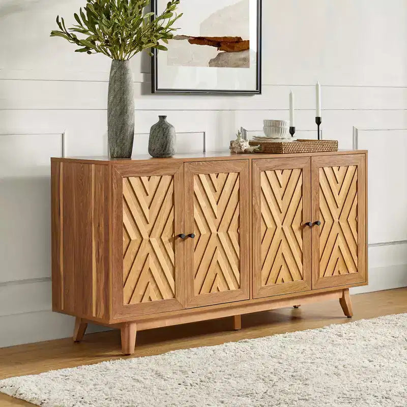 Madia a Chevron Mid-Century da 145 cm con Ripiani Regolabili