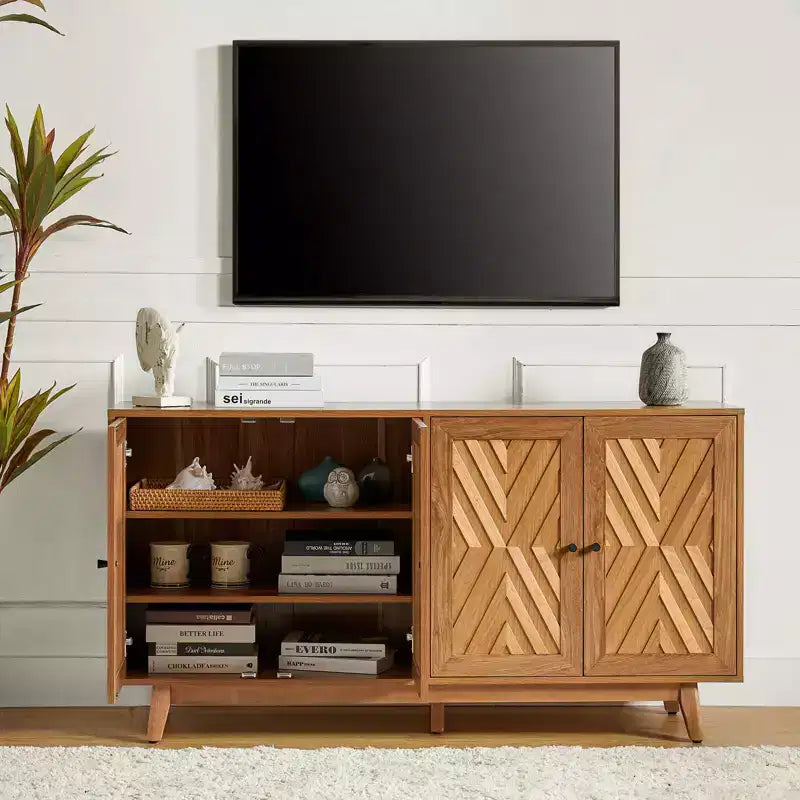 Madia a Chevron Mid-Century da 145 cm con Ripiani Regolabili