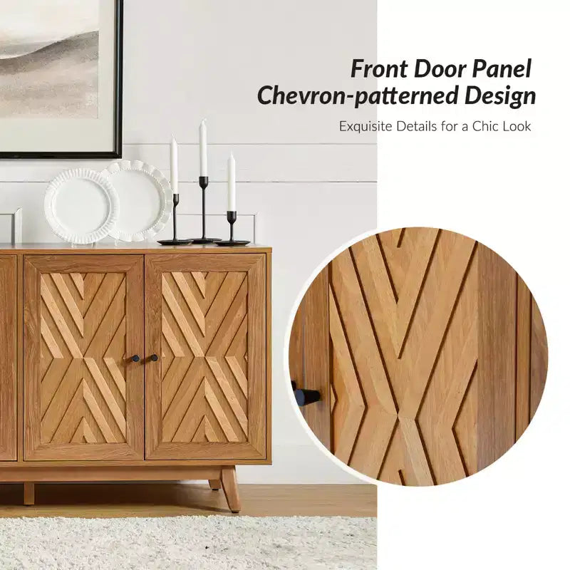 Madia a Chevron Mid-Century da 145 cm con Ripiani Regolabili