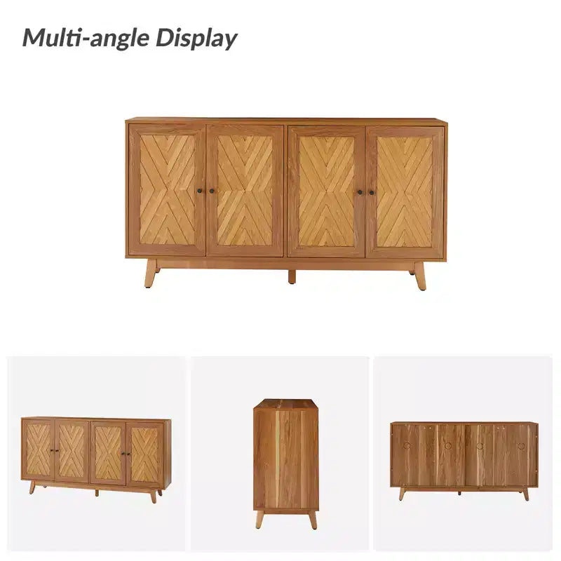 Madia a Chevron Mid-Century da 145 cm con Ripiani Regolabili