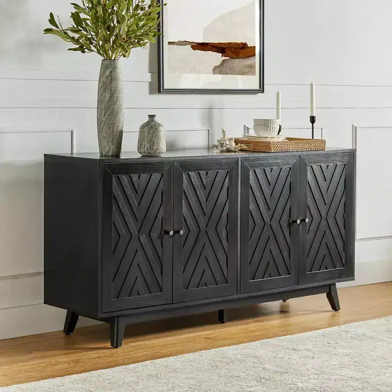 Madia a Chevron Mid-Century da 145 cm con Ripiani Regolabili