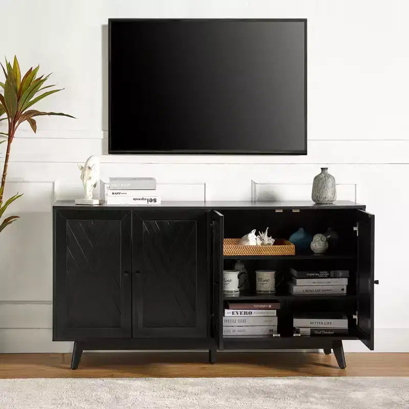 Madia a Chevron Mid-Century da 145 cm con Ripiani Regolabili