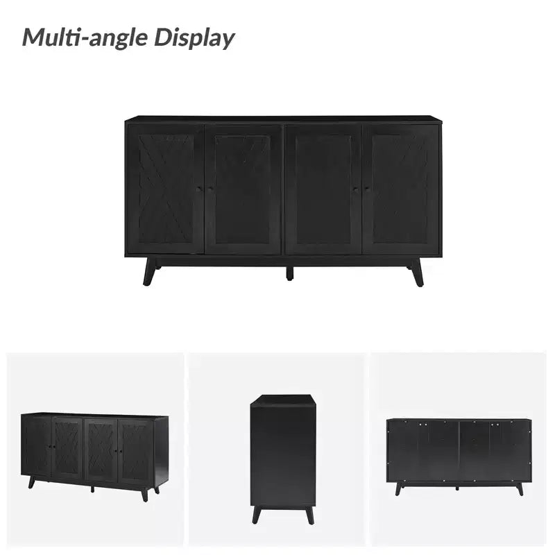 Madia a Chevron Mid-Century da 145 cm con Ripiani Regolabili
